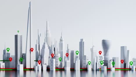 3d render abstract city. city plan, streets and skyscrapers with neon traffic lights effect