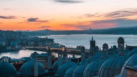 timelapse suleymaniye mosque and bosphorus bridge , sunrise