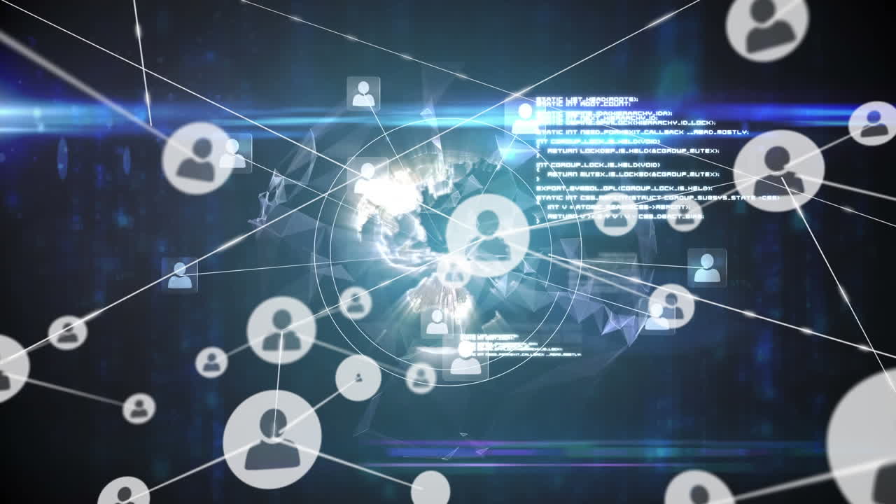 검은색 배경에 아이콘으로 연결 네트워크의 애니메이션