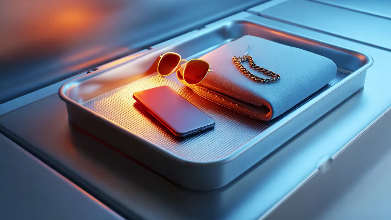 Aesthetic Arrangement of Personal Items on a Tray: Sunglasses, a Stylish Wallet, Jewelry, and a Smartphone Captured Under Soft Illuminated Atmosphere