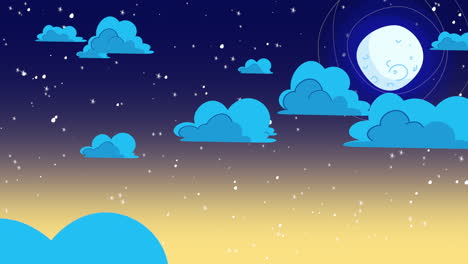 cartoon animation background with motion clouds and moon 2