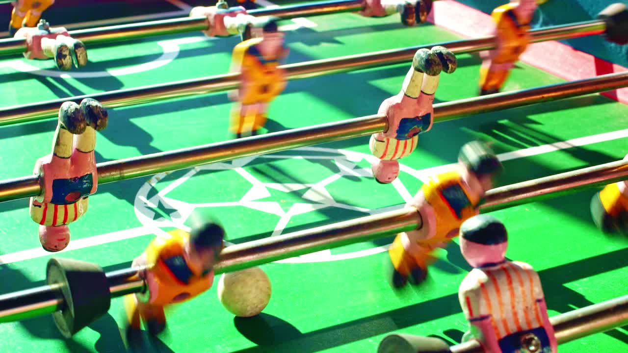 Close-up of a miniature soccer field, a typical game in Mexico