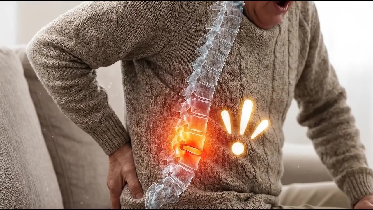 Senior Man Suffering From Lower Back Pain With Spinal Anatomy Overlay