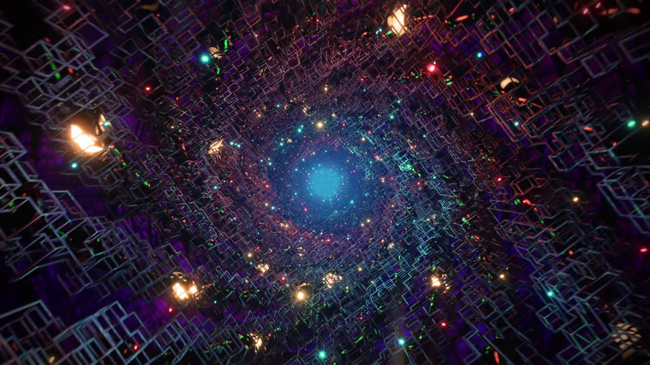 volando a través de un túnel abstracto de ciencia ficción futurista con un bucle sin costuras