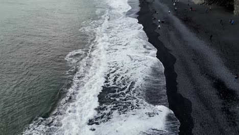 drone shot of black beach in iceland during winter in the morning