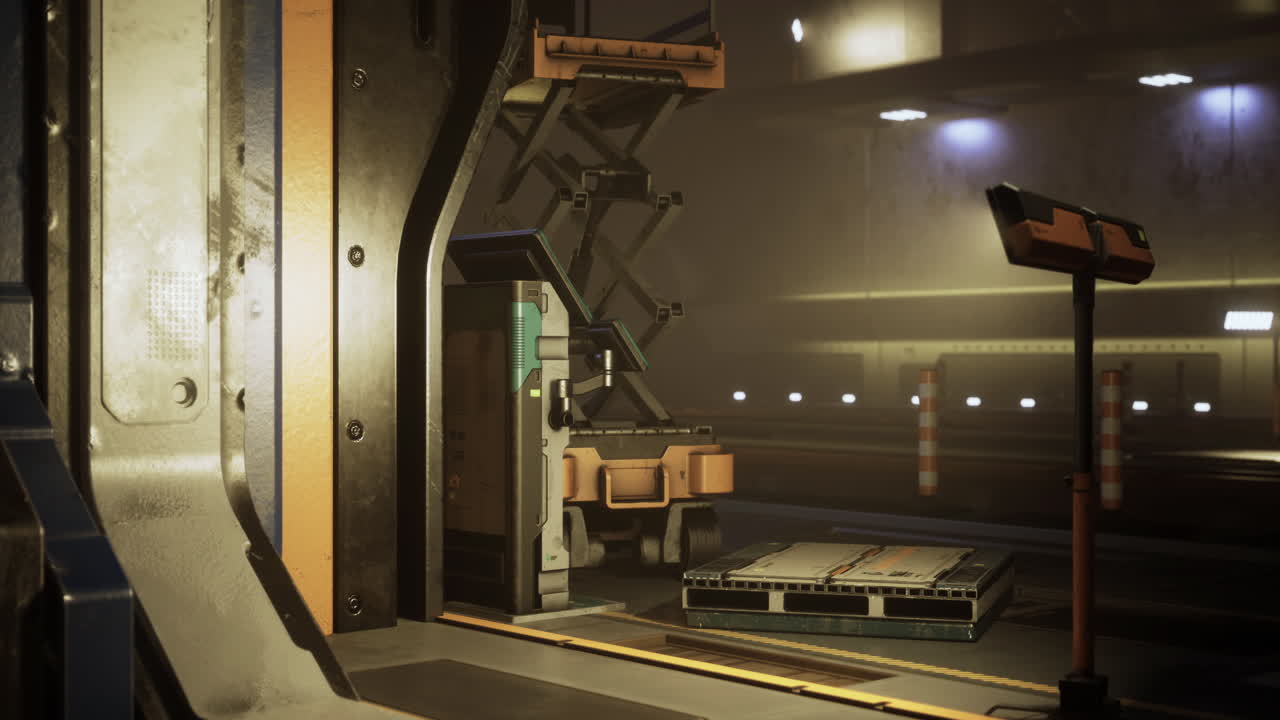 Laboratory interior with advanced machinery and lighting at night