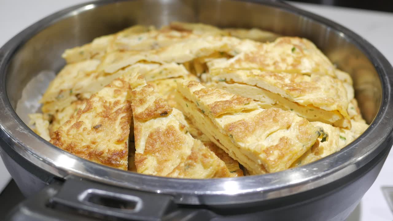 Omelet slices in a bowl