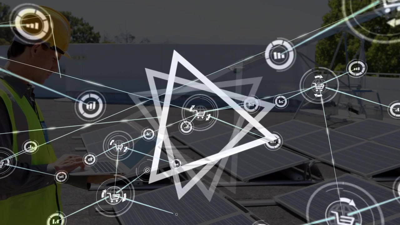 Animation of network of connections over people working in office