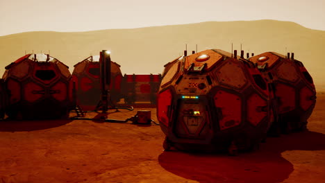 martian base structures under a reddish sky during twilight exploration