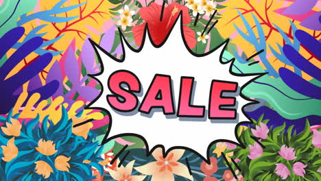 animación de texto de venta sobre flores en fondo rosa
