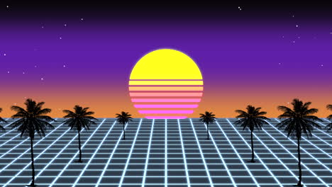 Motion-retro-blue-grid-and-big-sun-with-palms