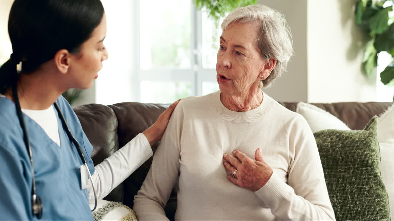 Nurse consulting with senior woman at home