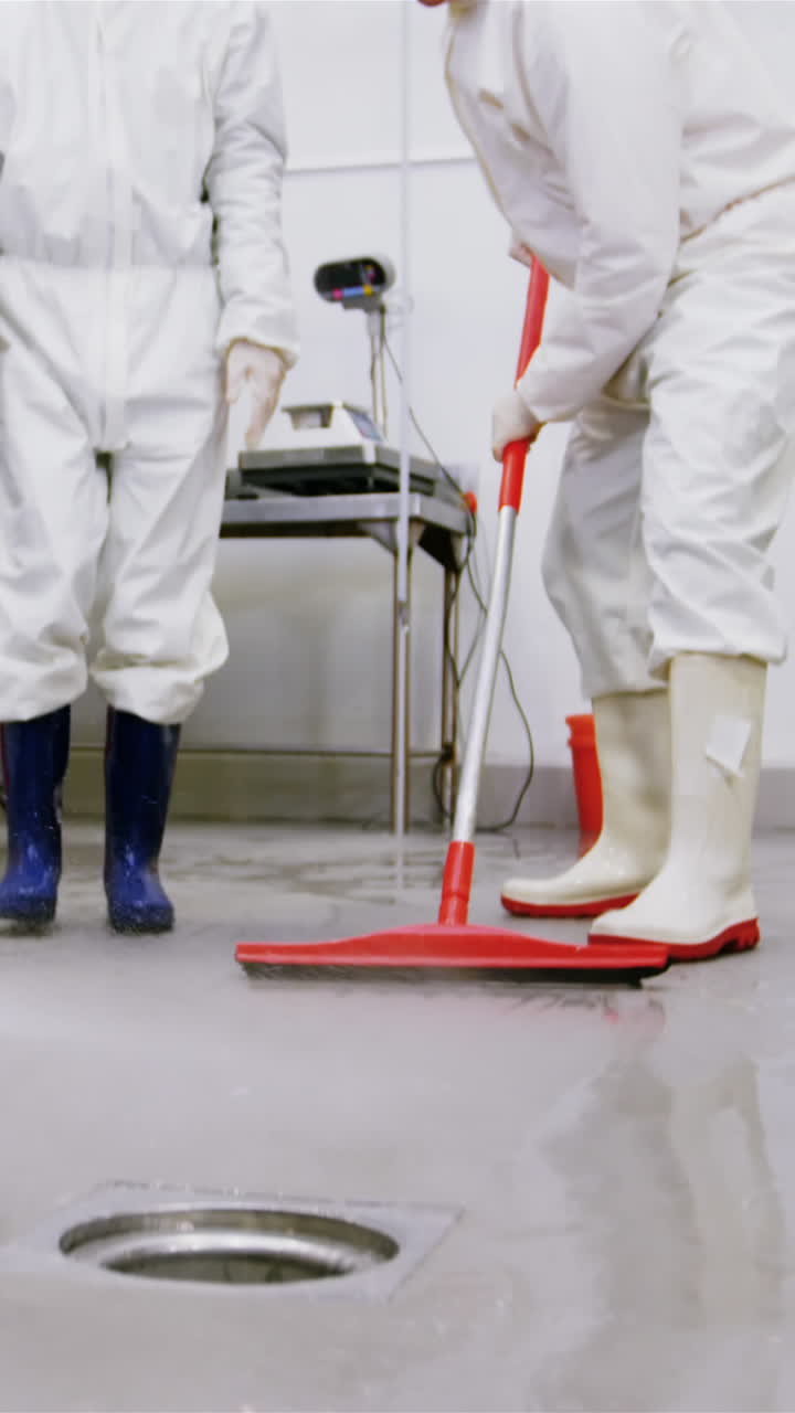 los carniceros limpiando el piso