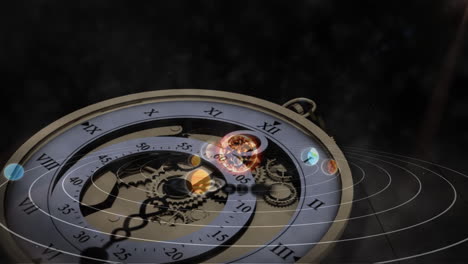 animation of solar system, planets and space over clock ticking