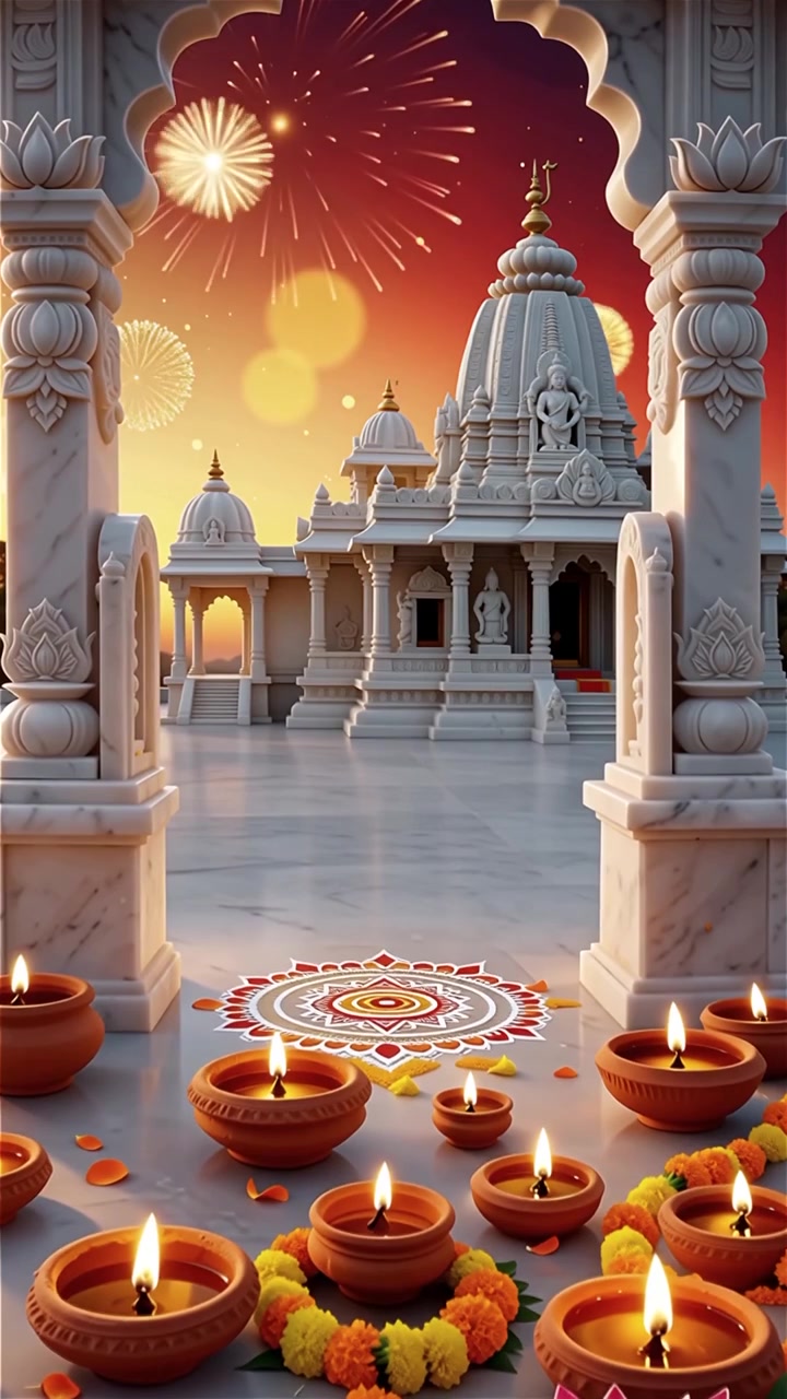 Sfondo del Festival Diwali con lanterne e decorazioni tradizionali Diyas.