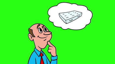 man thinking about a mattress - 4k animation with green background