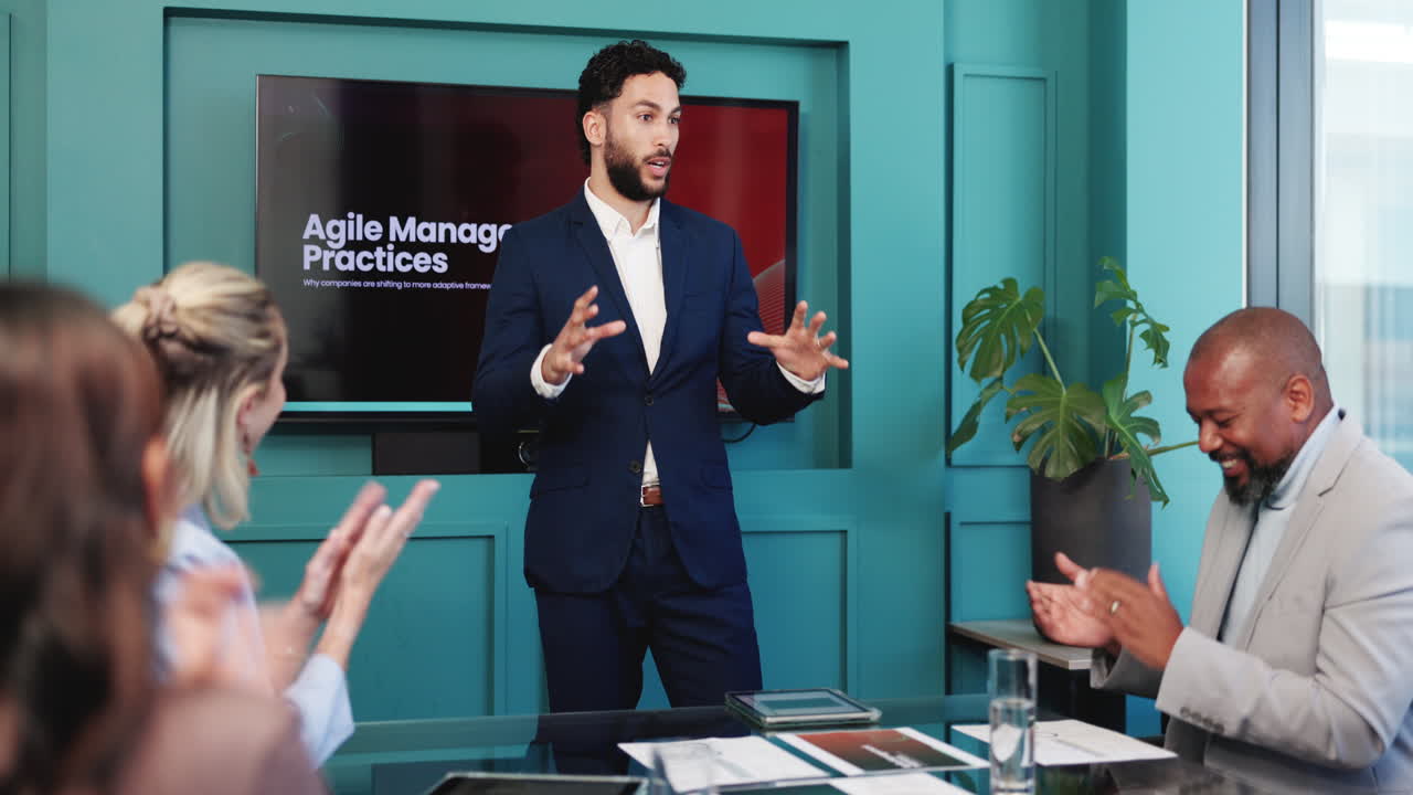 Young Businessman Giving Presentation on Agile Management Practices