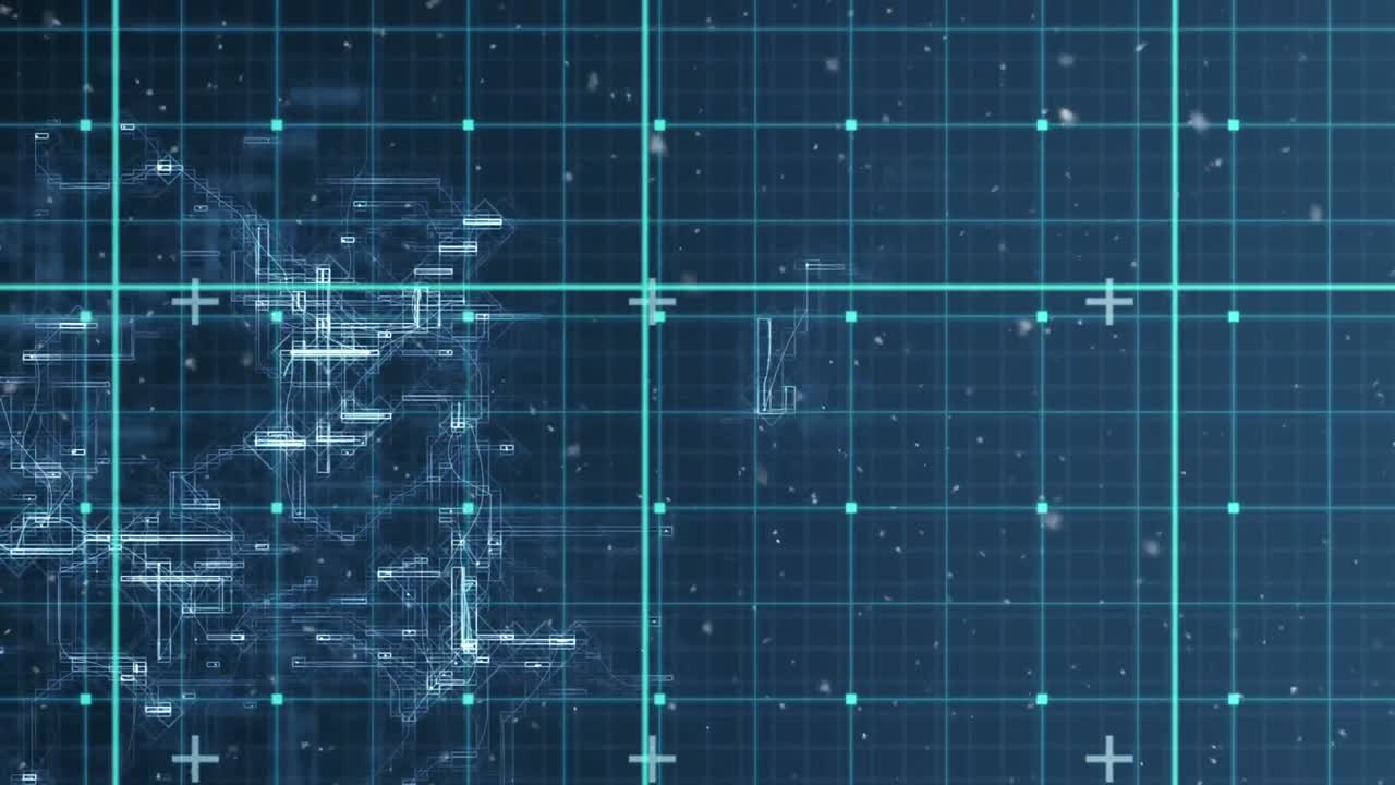 Animation of network of connections and snow falling on blue background