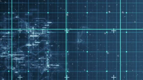 animation of network of connections and snow falling on blue background