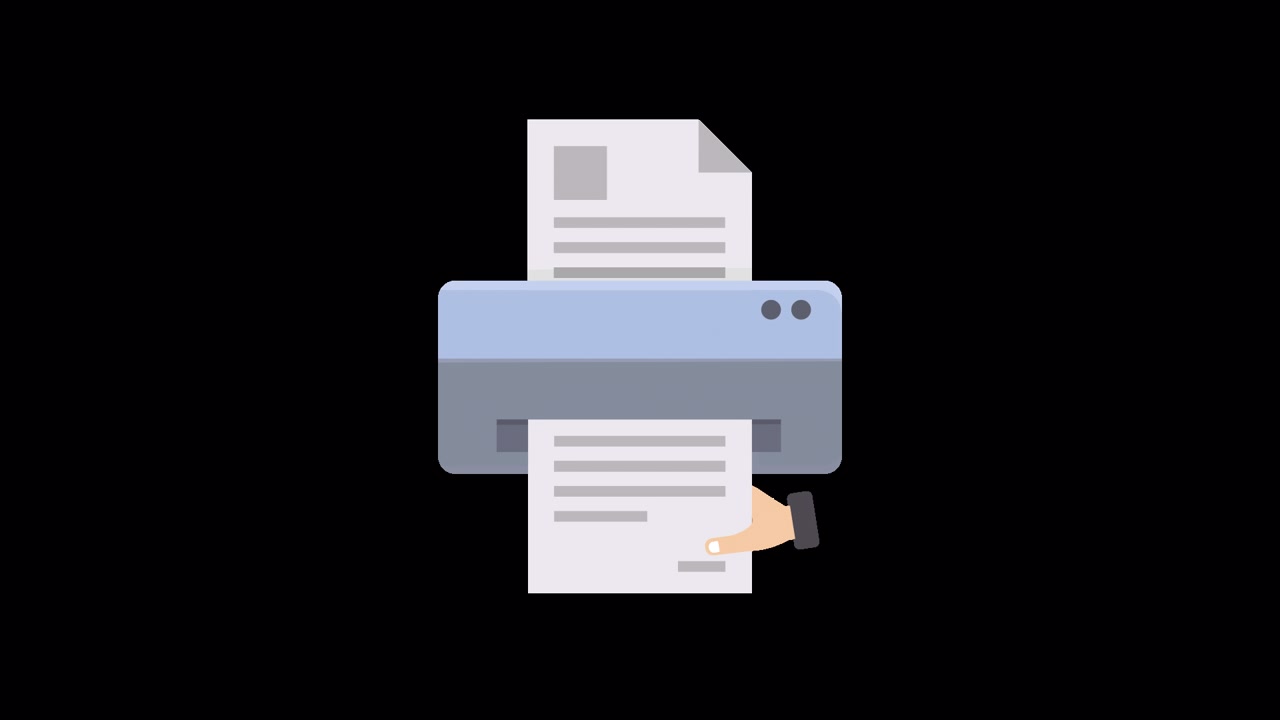 Flat Design Animation of a Printer Outputting Documents