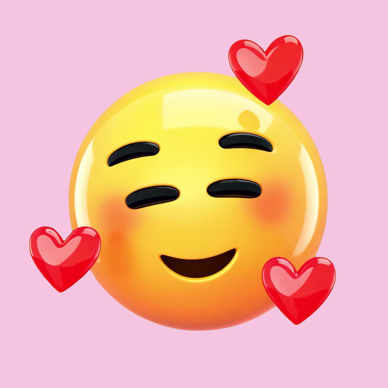 Smiling emoji with hearts animation isolated asset, transparent 4K video, alpha channel, ProRes 4444