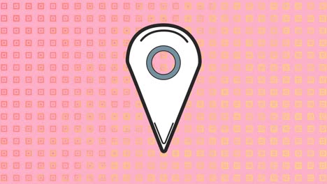 animación del icono del alfiler de ubicación contra formas abstractas en un patrón sin costuras contra un fondo rosa.