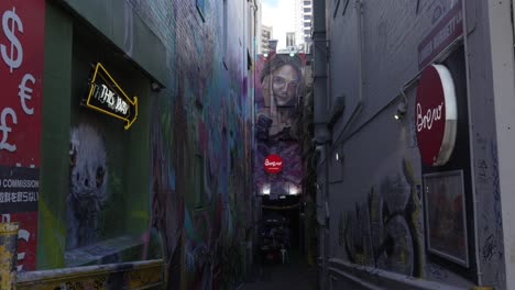 graffiti art street decorated back alley in brisbane australia, this way sign