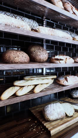 freshly baked bread on display at a bakery