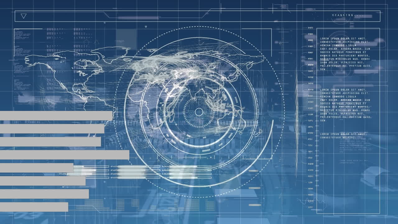 animación del procesamiento de datos sobre el mapa del mundo