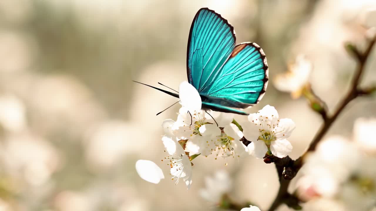 Close-up video angle of a butterfly on blossoms, showcasing nature's delicate beauty