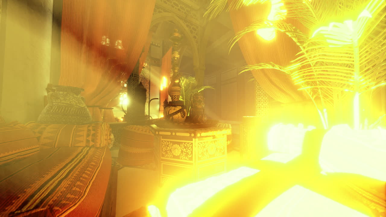 Beautiful interior of a vibrant moroccan space with warm light and decor