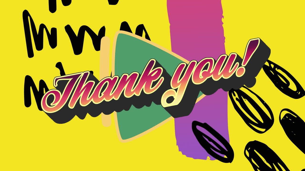 다채로운 그래픽과 모양 위에 감사 텍스트의 애니메이션