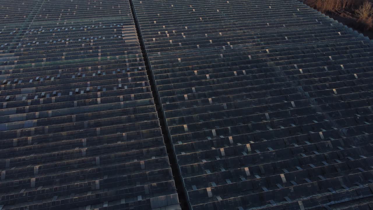 Aerial View Of Greenhouse. Growing vegetables. Drone shot