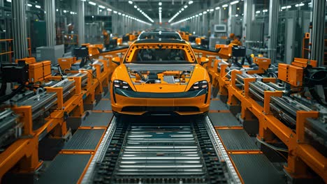electric car assembly line in a modern factory