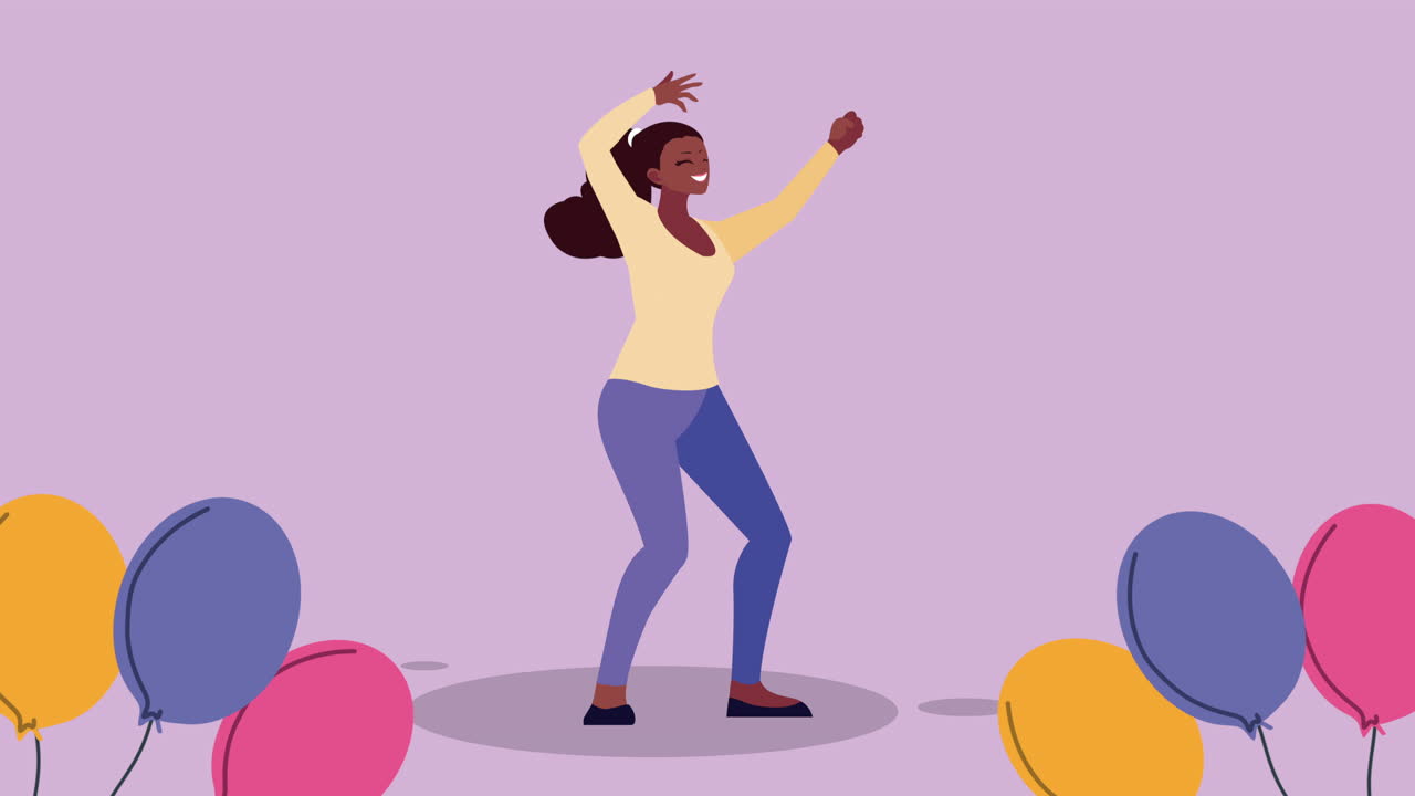 mujer afro bailando en avatar animación de personajes