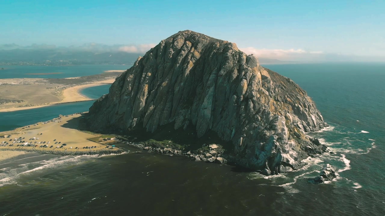 Aerial View of Morro Rock and Morro Bay on a Sunny Day