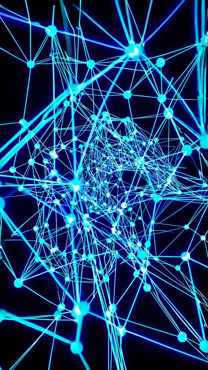 Abstract network of glowing blue lines and nodes, viewed from a dynamic angle