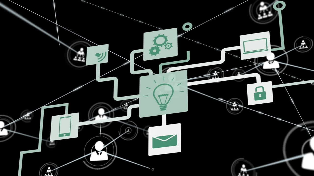 Animation of network of connections over media icons