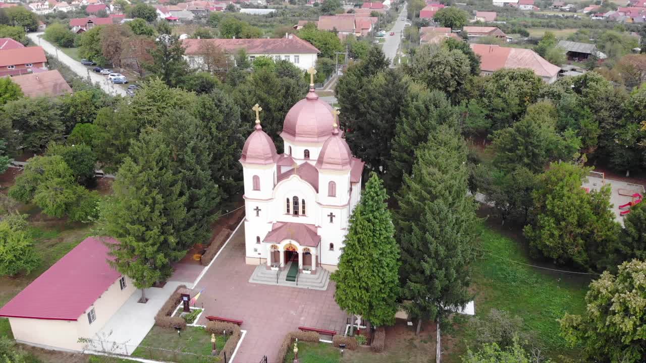 Aerial View of an Orthodox Church in a Romanian Village