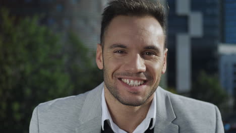 businessman posing at camera on street