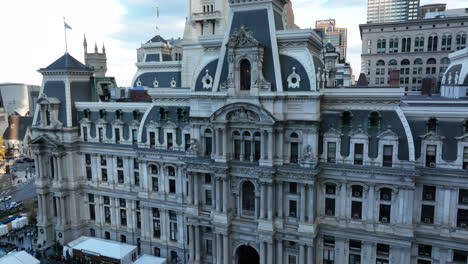 rising aerial reveal of city hall local government building in philadelphia