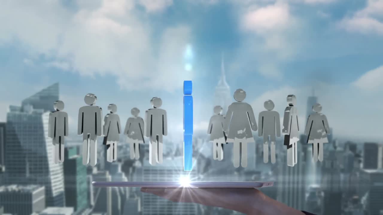 태블릿을 사용하여 홀로그램을 보는 사업가