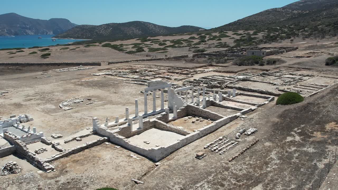 Aerial views from over the ancient Greek Ruins on the Island of Despotiko