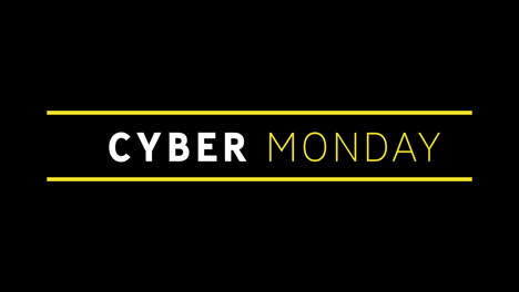 texto blanco y amarillo de cyber monday que aparece contra una pantalla negra