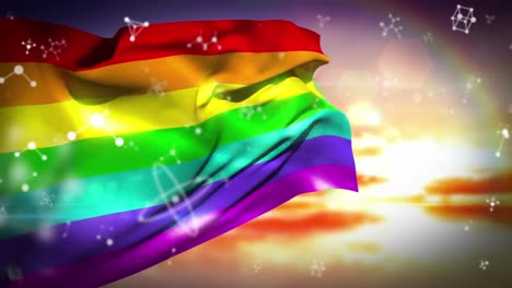 animación de moléculas que caen sobre la bandera del arco iris lgbt