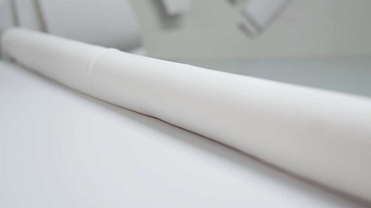 el diseñador de ropa está trabajando con mediciones en una mesa de estudio. filmado en 4k uhd . primer plano despliegue una trama de tela blanca en blanco y de color claro cosiendo en cámara lenta. confección a mano de vestidos de novia exclusivos