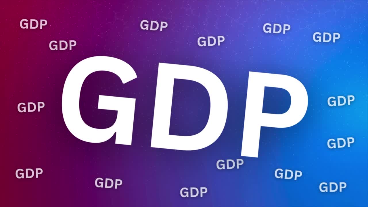 Animated text GDP popping up on screen economic finance business growth concept motion graphics