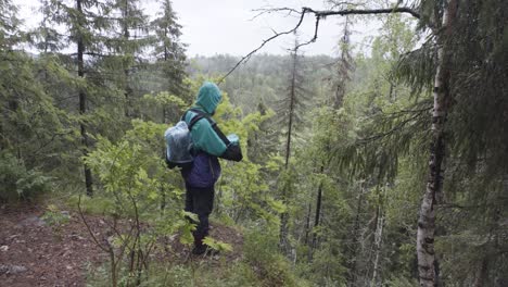 excursionistas en un bosque lluvioso