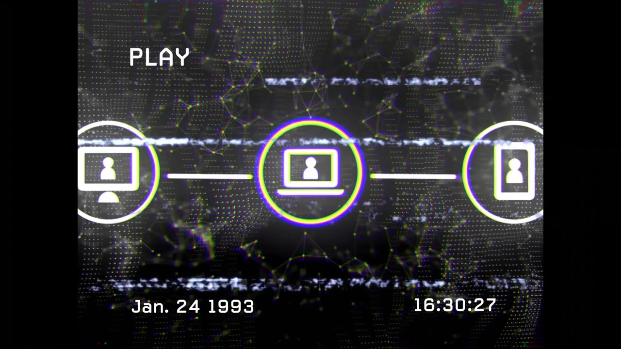 Static bars sweeping across mesh starting three device icons linking over network showing data flow