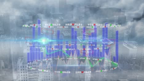 animation of data processing over cityscape